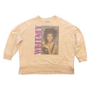Whitney Houston Womens XXL Tan Leopard Graphic Oversized Crewneck Sweatshirt